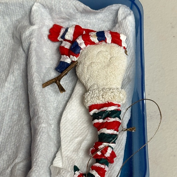 Vintage Blue and red stripes silly hat and scarf snowman face ornament - Picture 12 of 14